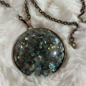 JewelMint Large Abalone Brass Pendant on Chain